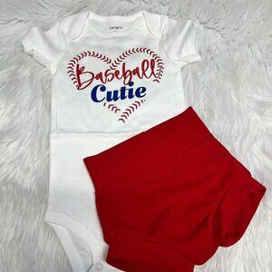 Baseball Cutie Short sleeve top and Bummy Shorts set 9-12 month